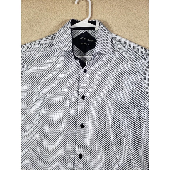 Silverstone Shirt Mens Medium Modern Fit Button Up Collared Blue Cotton Blend - Picture 4 of 13